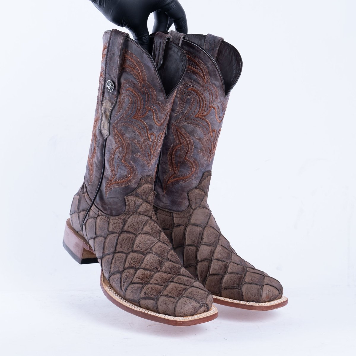 TANNER MARK MEN'S Print Monster Fish MD Nicotine Cowboy Boots - Rancho Sementalvariable